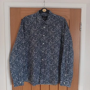 Jaeger Shirt Long Sleeve Floral Blue Mens Size 17 Large Modern Fit Used - Picture 1 of 8