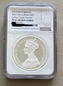 2021 Great Britain UK Silver £5 2oz Proof - Gothic Crown Portrait NGC PF67 - Picture 1 of 3
