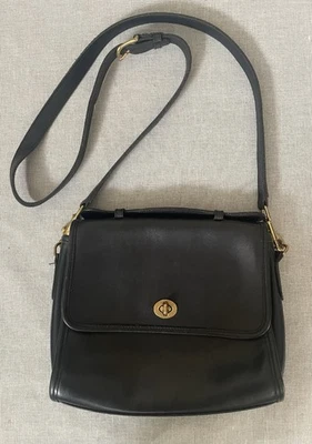 Vintage Coach Court Black Leather Crossbody Bag Top Handle H8U-9870 1998 - Image 1 of 4