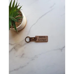 Drive Safely Engraved Rectangular Keychain | Natural Black Walnut Wood - Picture 1 of 8