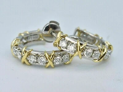 1.10Ct Round Cut lab Grown Diamond Huggie Hoop Earrings 14K solid Two Tone Gold - Image 1 of 3