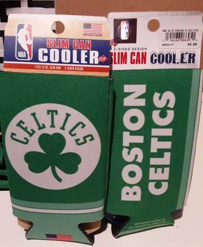 Boston Celtics LOT OF 2 Slim Can Cooler Koozies Double Sided Cover