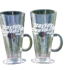 2 Harley Davidson Pilsner Glasses with handles Motorcycle Bar Ware Unique - Picture 1 of 5