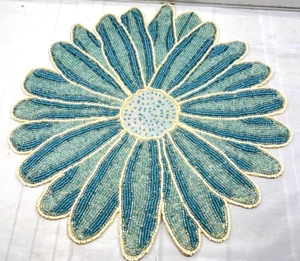 Blue Gold Beaded Placemat New Abstract Floral 15" Rachel Zoe New - Picture 1 of 5
