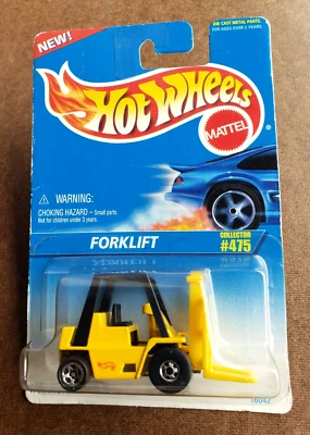 1996 Hot Wheels FORKLIFT Yellow #475 Black W/Black Plastic Cage 1:64 BW Rear 5SP - Image 1 of 4