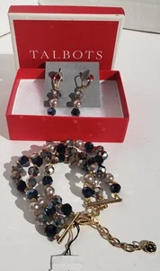 TALBOTS NEW BRACELET & EARRINGS BOX W/TAG BEADED MULTI STRAND FAUX PEARL CRYSTAL - Picture 1 of 13