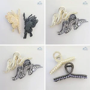 Schmetterling Frau Metall Haarkralle Clip Strass Perle - Bild 1 von 14