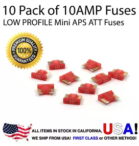 Premium 10 Pack 10 AMP Automotive APS ATT Low Profile Mini Blade Fuses 10A - Picture 1 of 6