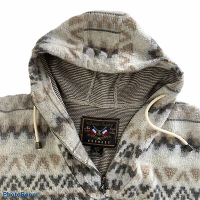 EXPRESS FRENCH COUNTRY 1/4 Zip Hoodie pullover Men’s pullover Sz L 90s Fleece - Image 1 of 4