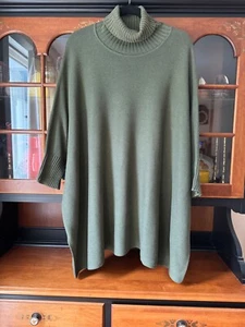 Peruvian Connection Pima Cotton Turtleneck Sweater Poncho Dark Olive Green XL - Picture 1 of 11