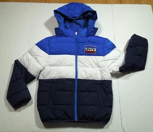 YOUTH LEVIS HOODED PUFFER JACKET, SZ MEDIUM (10-12 YRS) BLUE & WHITE - Picture 1 of 13