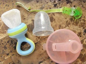 3 pc BABY LOT pacifier binky clip NUBY NIBBLER fresh food feeder FORMULA KEEPER - Picture 1 of 1