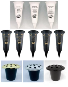 MEMORIAL VASES POTS GRAVESIDE SPIKE BLACK GOLD LETTERS LOVING MEMORY CEMETERY  - Picture 1 of 44