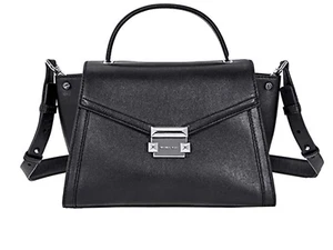 MICHAEL KORS Women's MK Whitney LG TH Satchel Flap Bag Black Leather 30T8SXIS3T - Picture 1 of 6