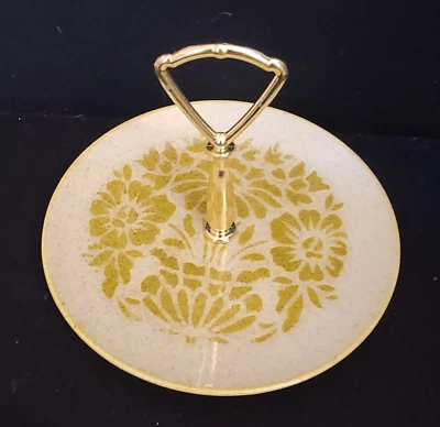 Vintage Red Wing Damask Tidbit Tray Round Serving Plate Center Handle MCM - Image 1 of 4