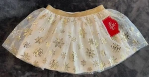 Holiday Time Cream Tutu Skirt Mesh Overlay Gold Snowflakes Toddler Girl 5T NEW - Picture 1 of 18