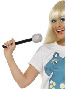 Fancy Dress Prop - Black and silver full size glitter microphone - Picture 1 of 6