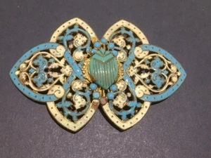 VTG 1930s BLUE/WHITE ENAMEL CLOISONNE OPENWORK BELT CLASP 9cm x 6cm CHARMING!! - Picture 1 of 12
