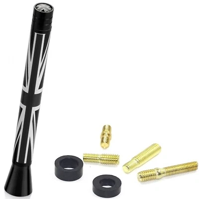 Union Jack Antenna UK Radio Black Mini Short Rod Car Roof Car FM AM Universal - Image 1 of 4