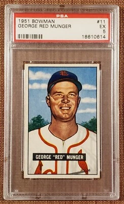 1951 Bowman #11 George Munger St. Louis Cardinals Original Baseball Card PSA 5 - Image 1 of 2