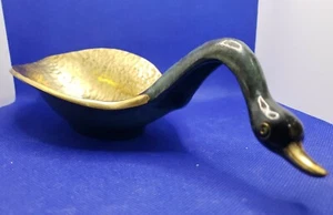 Swan Trinket Bowl, soap dish, jewelry or crystal holder Hammered, Golden & Green - Picture 1 of 7