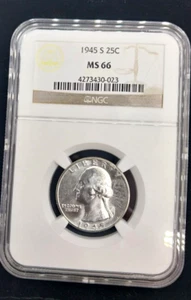 1945-S Washington Quarter NGC-MS 66 - Picture 1 of 2