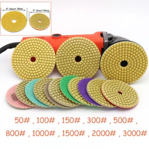 100mm 4"/75mm 3" Wet Diamond Polishing Pads Concrete Granite Marble 50-3000 Grit - Bild 1 von 4