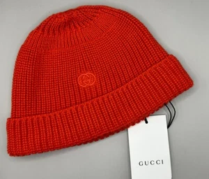 Gucci GG Logo Tab Beanie Red Shorty Plain Knit Hat Men’s Size S Authentic - Picture 1 of 10