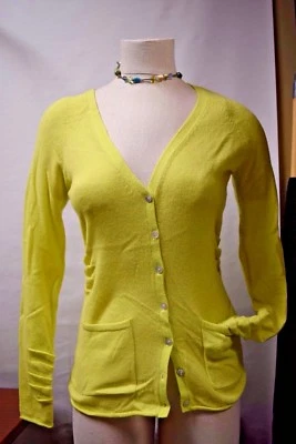 BEBE Womens Cashmere Knit button Cardigan Vneck Sweater Pockets Celery Green S 4 - Image 1 of 4