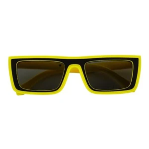 LOWKEY - Small Flat Top Rectangle Square Frame Sunglasses Yellow Smoke - Picture 1 of 8