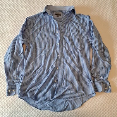 Camisa Para Hombres M Mediana Johnson & Murphy Azul Rayas Manga Larga Ajuste A Medida Foto 1 de 4