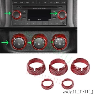 Para Jeep Patriot 2009-2017 consola de coche perilla interruptor CA fibra de carbono anillo rojo ABS - Imagen 1 de 1