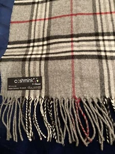 V Fraas scarf German Cashmere Nick acrylic gray plaid 12“ x 52”, 3“ Fringe - Picture 1 of 7