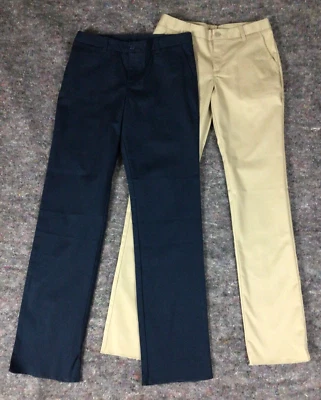 2 Lands End Girls Chino School Uniform Dress Pants Khaki & Blue Size 14 Unhemmed - Image 1 of 4