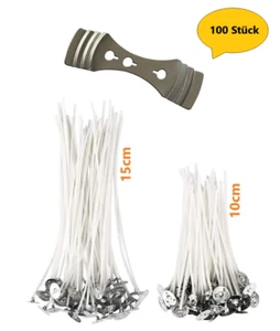 100 Stk. Kerzendochte (10cm,15cm)+Halter, Dochte für Kerzen 100% Baumwolle - Bild 1 von 5