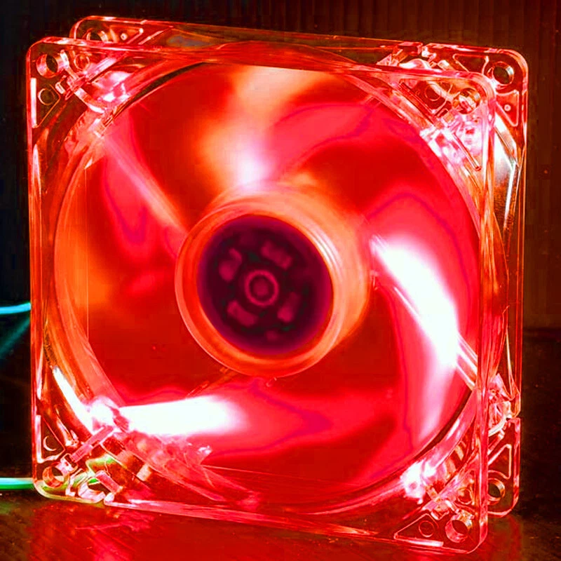 Evercool 80mm x 80mm x 25mm 3 Pin RED LED Fan includes 4 pin adapter and screws! - Image 1 of 4