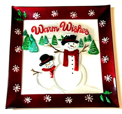 PLATO PARA SERVIR NAVIDAD -PLATO MUÑECO DE NIEVE CUADRADO 11" - CÁLIDOS DESEOS PARA LAS FIESTAS Foto 1 de 3