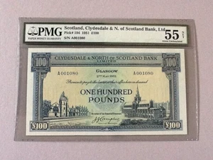 Scotland 100 Pounds P-194 1951 PMG 55 NET *Minor Foreign Substance, Stains* - Picture 1 of 4