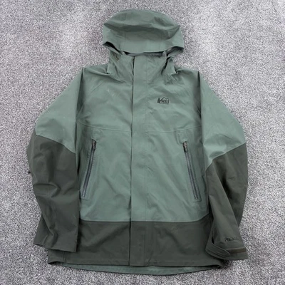 REI Co-Op Peak 2.5L Shell Rain Jacket Mens Large Green Vented Outdoor Full Zip - Image 1 of 4