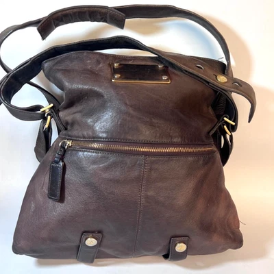 KENNETH COLE New York Dark Brown Soft Leather Large Hobo Bag Shoulder Bag Cross - Image 1 of 4