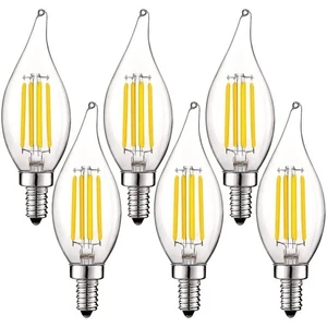 Luxrite Candle LED Bulb 550 Lumens 3500K 5W Dimmable UL E12 Flame Tip 6-Pack - Picture 1 of 7