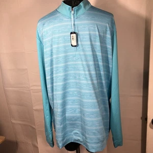 Johnnie-O Performance BERT XL Herren gestreift 1/4 Reißverschluss Langarm Baja blau Neu mit Etikett - Bild 1 von 11