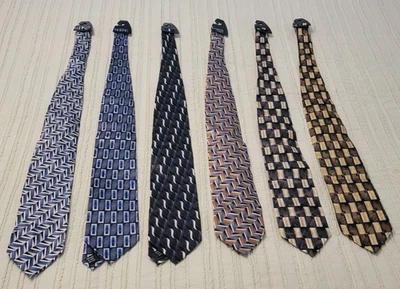 Nuevo Corbata De Colección Carlo Palazzi Corbata Seda Marrón Azul Patrón Geométrico Lote 6 Foto 1 de 4