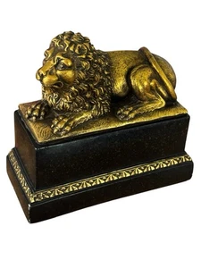 Vintage Statuesque Borghese Italy Gold Gilt Lion Laying Down on Pedestal Bookend - Picture 1 of 9