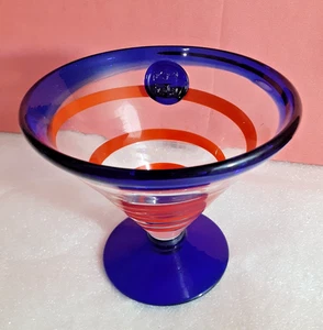 Mundgeblasene Kosta-Boda Royal Caribbean Margarita/Martini Gläser Orange/Blau Swirl - Bild 1 von 6