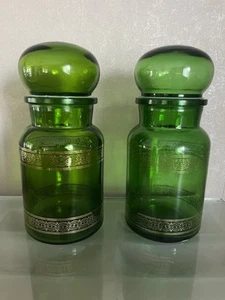 Ensemble de 2 Pots Apothicaire En Verre De Couleurs Verte - Picture 1 of 9