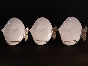 Mud Pie 3 Terracotta Milk Glazed Finish Angel Fish Appetizer Plates Silver Tail - Picture 1 of 10