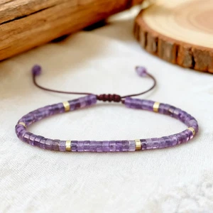 Natural Amethyst Stone Bracelet Purple Gemstone Healing Women Men Bracelet Gift - Picture 1 of 5