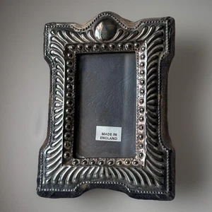 Antique English Sterling Silver Photo Frame Grey Velvet Back Small Marked - Picture 1 of 10