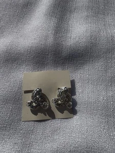 Silver Tone Rhinestone Earrings Clip On Vintage Old Hollywood Glam - Picture 1 of 3